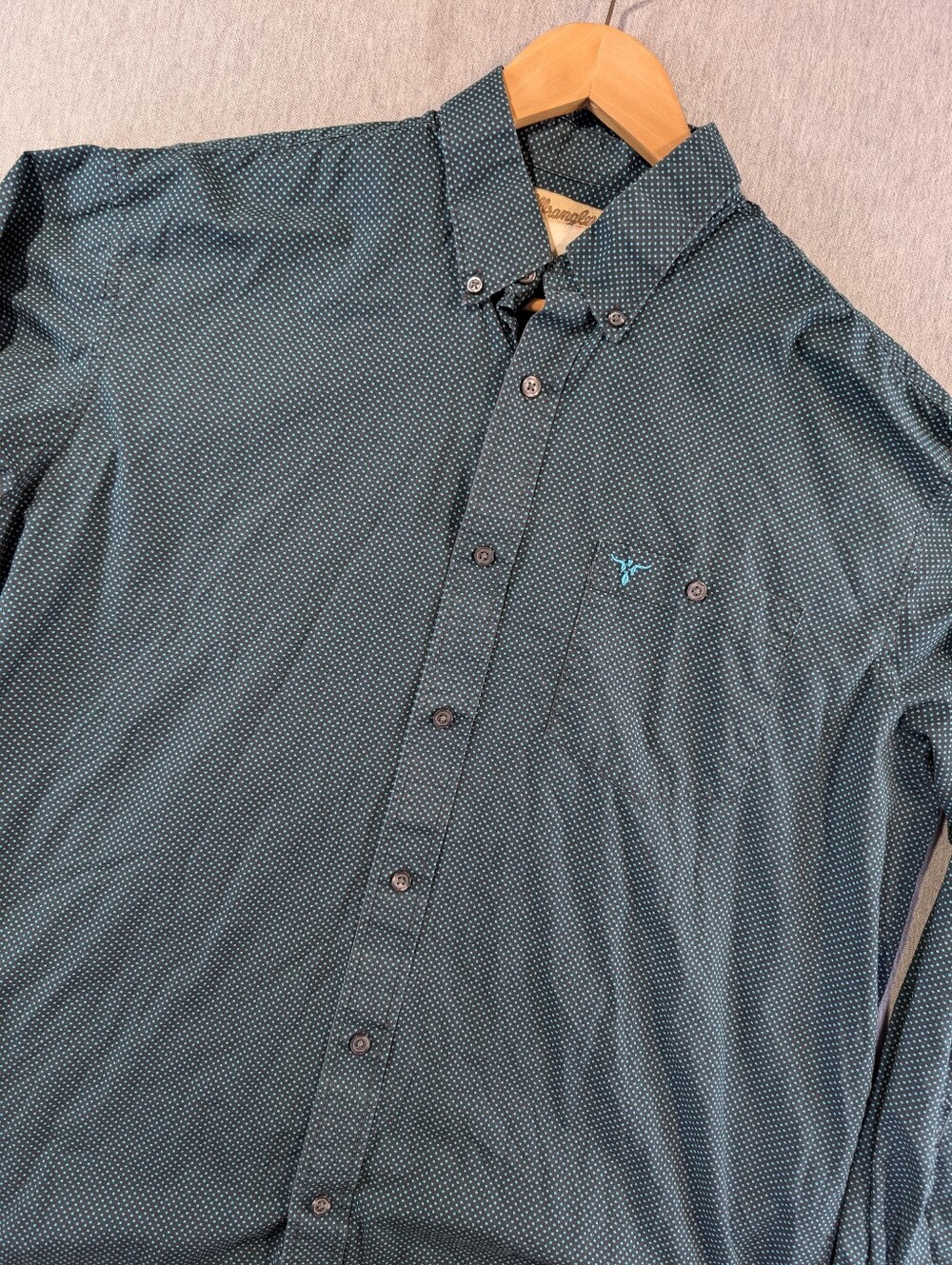 Wrangler 20X Dotted Western Shirt Men's XL Green Long Sleeve 100% Cotton